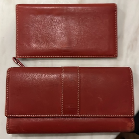 Coach Trifold Wallet with Removable Checkbook Cover 2pc Red Leather - Picture 8 of 9